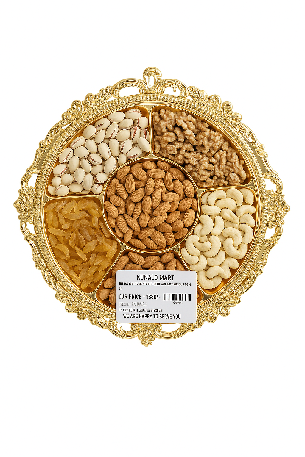 ROUND GOLDEN 5 SECTION DRY FRUIT BIG THALI